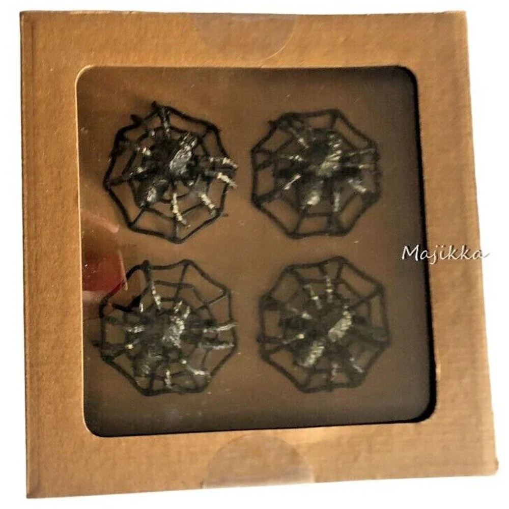 Christian Lacroix Halloween Spider Web Napkin Rings Black Gothic Metal Set of 4